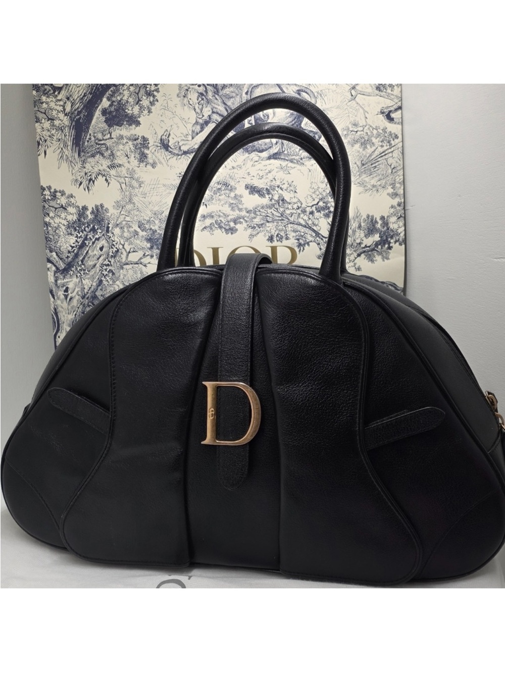 Dior Black Leather Satchel with Gold 'D' Accent